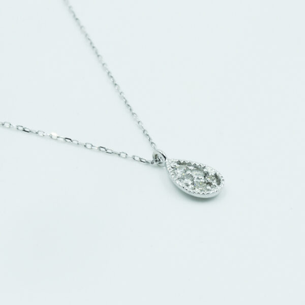 NE0944W-B Pear-Shaped Diamond Necklace in White Gold - Side View