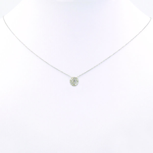 NE0947W-A Concentric Circles Diamond Necklace in White Gold - Neck View