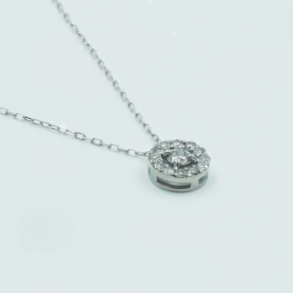 NE0947W-B Concentric Circles Diamond Necklace in White Gold - Side View