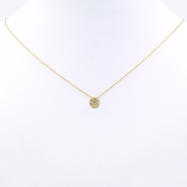NE0947Y-A Concentric Circles Necklace in Yellow Gold - Neck View